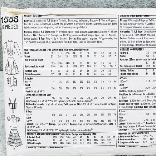 Simplicity 1588 Disfraz Steampunk Cosplay Corsé Falda Falda Talla 6 12 Patrones - Imagen 4 de 6