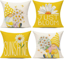 Outdoor Yellow Throw Pillow Covers 18X18 Set of 4 Spring Summer Decorative Cu...