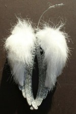 Silver Glitter Hanging Angel Wings W/ Fur Christmas Tree Ornament Decoration