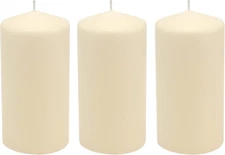 3 Pack Tall 3 X 6 Inch 65 Hour Long Burning Unscented Ivory Wax Pillar Candles
