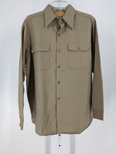 Vtg 60s Big Yank Work Cloth Twill Brown Beige Double Pocket Shirt M Unionmade US