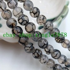 Beautiful 10mm Black White Dragon Veins Agate Gemstone Round Loose Beads 15"