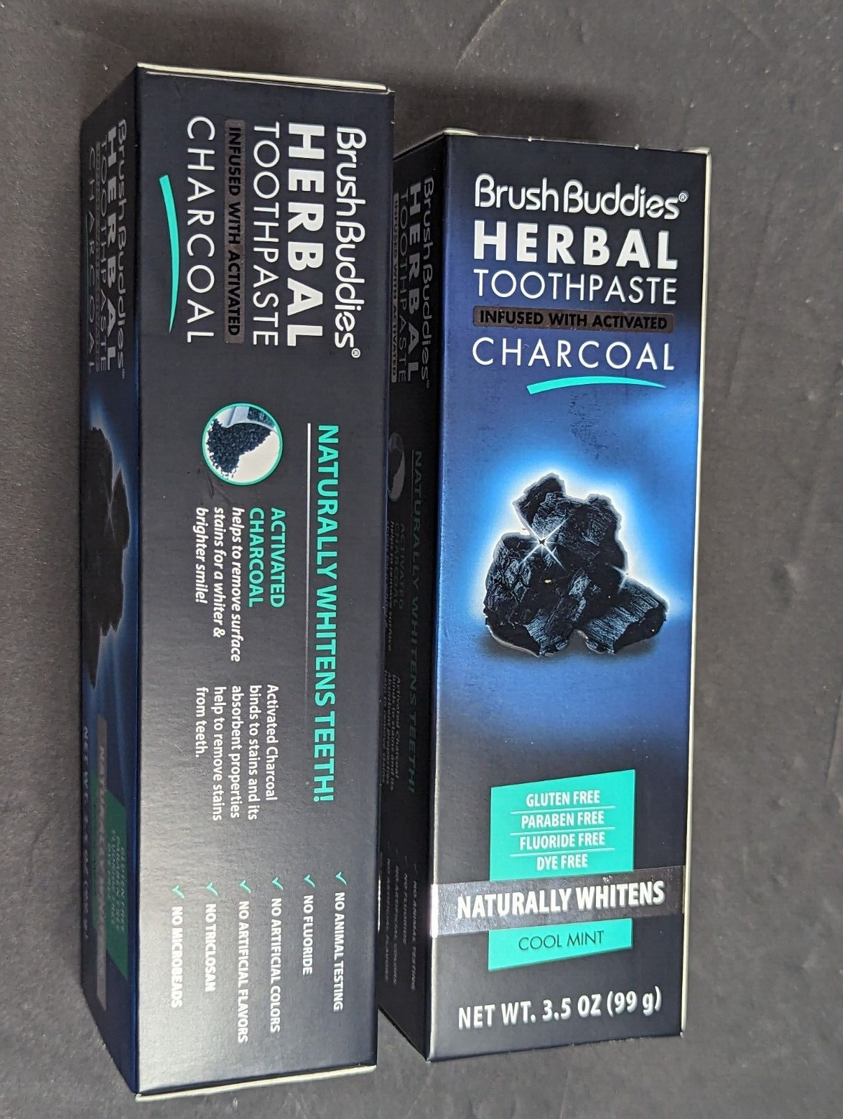 Brush Buddies Herbal Toothpaste w Activated Charcoal 2 packs & Bamboo Brush