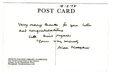 Alan Hodgkin Signed Postcard 1978 / Autographed Nobel Prize Medicine