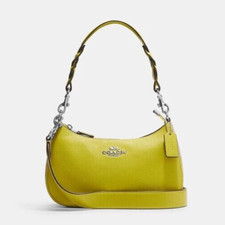 NWT COACH TERI CJ590 Sig C Hobo Shoulder Bag In LT. KHAKI KEYLIME Leather Silver