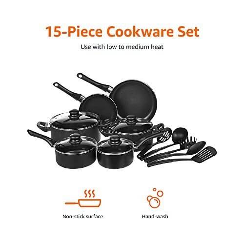 15Pcs Pots and Pans Set Non Stick, Cookware Sets with Detachable Handle, Black | UK