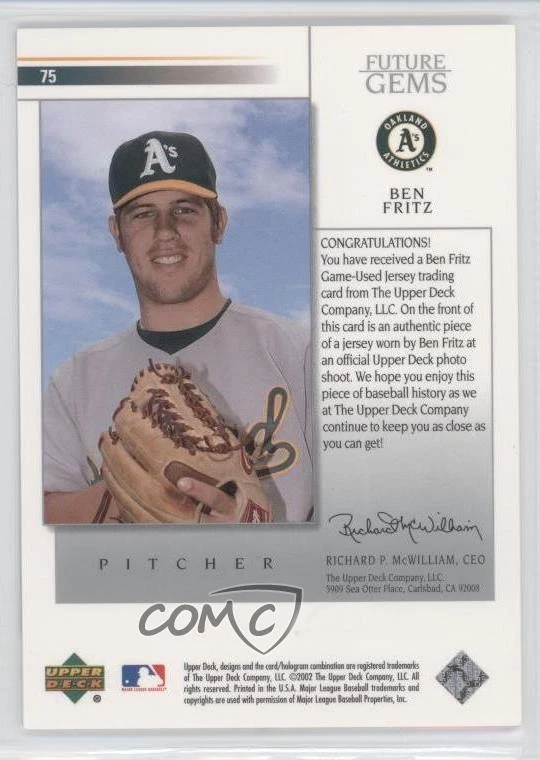 2002 Upper Deck Prospect Premieres Future Gems Ben Fritz #75 Rookie RC - Image 2 of 2