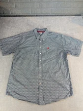 Cinch Mens Button Down Shirt Short Sleeve XXL 2XL Western Cowboy Blue Red Logo