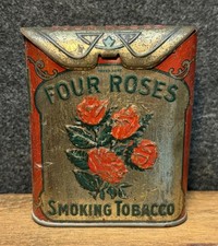 Antique Vtg Four Roses Special Cut Plug Smoking Tobacco Vertical Pocket Tin Nice