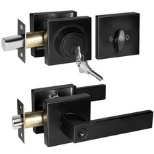 Square Exterior Door Handle with Deadbolt, Matte Black 1 Pack,