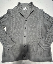 Men's Cable Knit Fisherman Cardigan XL Gray Sweater Grandpa Academia Old Navy XL