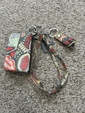 Vera Bradley Zip ID Case Nomadic Floral Coin Purse Wallet + Keychain Lanyard