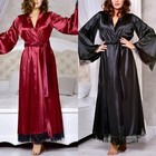 Damen Morgenmantel Nachthemd Nachtwäsche Retro Satin Nachtkleid Damen bequem
