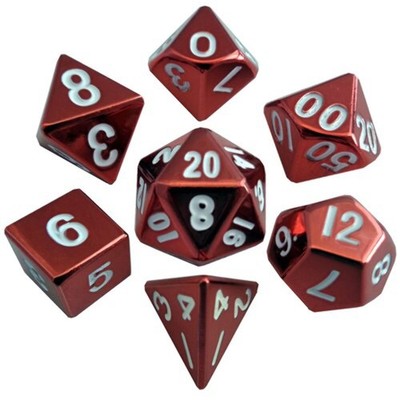 Metallic Dice Games - 16mm Polyhedral Dice (Set of 7) - Red Painted Metal