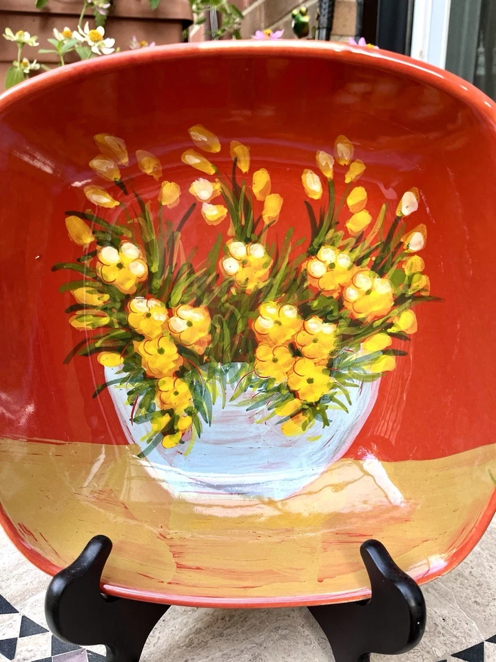 Sara's Flowers от VIETRI (ИТАЛИЯ) 10 дюймов сервировочная чаша оранжевая / испанская метла желтая - Изображение 2 из 4