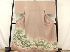 Heiwaya Kimono Luxury Colored Tomesode Landscape Text Tokikara Brown Haze Dyed