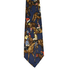 Polo Ralph Lauren Vintage Equestrian Jockey Horse Race Blue Silk Tie 57 x 3 3/4