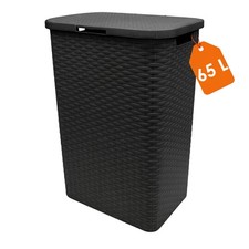 W&auml;schebox Flechtoptik 65 L - anthrazit - Stand W&auml;schekorb W&auml;schesammler Rattan