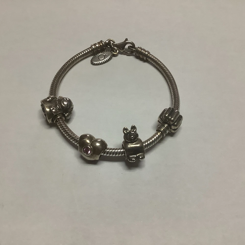 Pandora Sterling Silver 925 Charm Bracelet Lobster Clasp & 3 Charms, 1 Spacer - Image 2 of 4