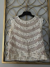 Vintage Women  s Sequined Top Hand Beaded Scalloped White/cream Blouse READ 