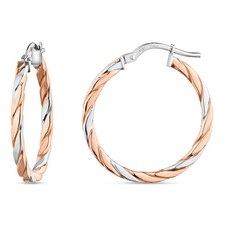 9ct Rose and White Gold Braided Hoop Earrings 20mm UK Hallmarked Made in Italy