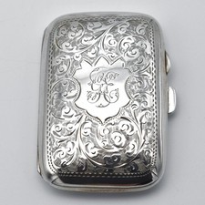 Antique Solid Silver Curved Cigarette Case 1906 Patterned Scroll Engraved Edward