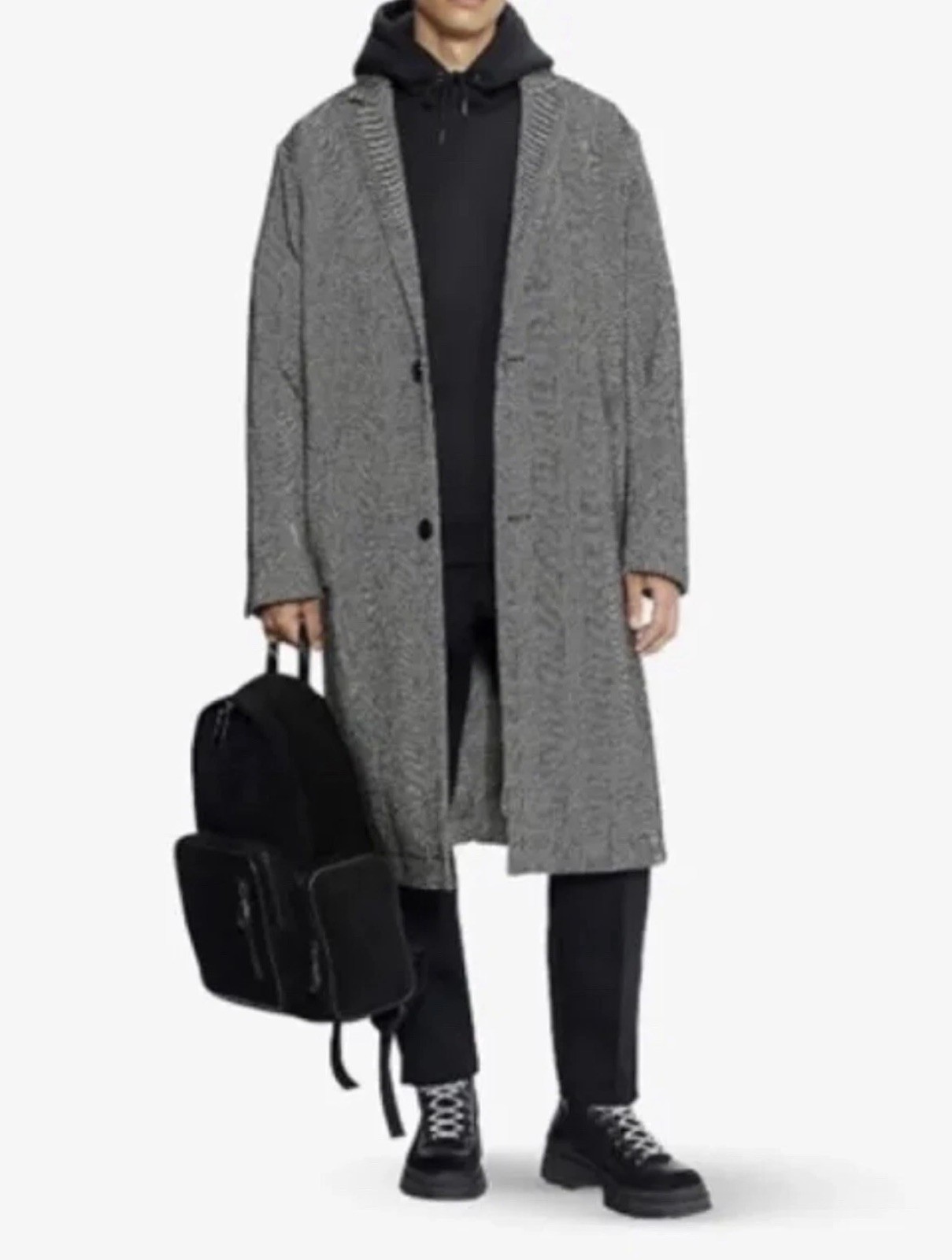 TED BAKER Black White Herringbone Wool Blend Long Coat Size 3 Equivalent to Med