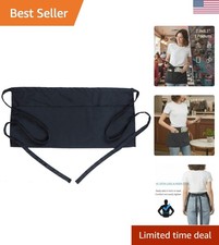Waist Apron with 3 Pockets - Black Waitress Waiter Server Short Aprons