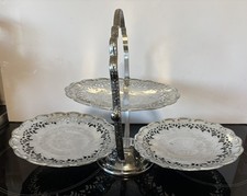 Vintage Silver Plated Three Tier Folding Cake Stand - Afternoon Tea, Sandwiches