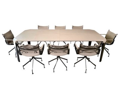 (8) Fendi Casa Blixen Chairs With Matching Table In Cashmere Gray Leather