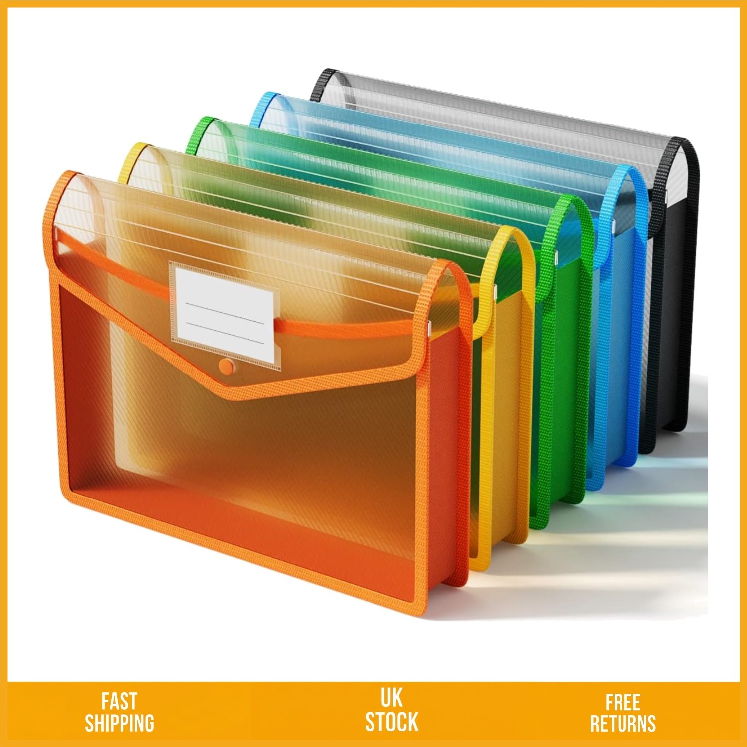 Durable Transparent Expanding Plastic A4 Document File Folder Envelopes 5 Pcs