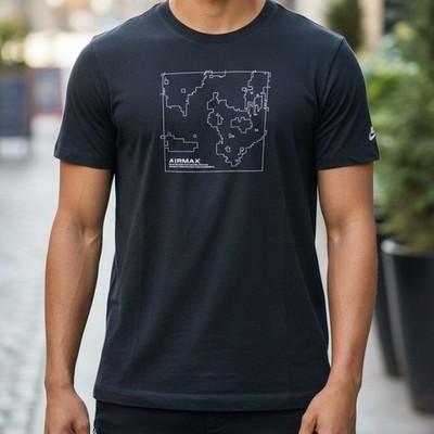 Nike Air Max Mens Black Graphic T-Shirt Pixel Map Split Hem Short Sleeve L