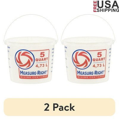 5 Quart Round Mixing Bucket Easy Clean Solvent Resistant Pre-marked Measurements
