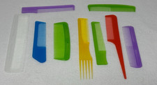 Lot of 9 Vintage Pocket Purse Styling Hair Combs Nylon Rat Tail Pick Glitter