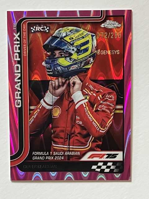 2025 Topps Chrome F1 Oliver Bearman RC Rookie Pink Refractor 172/250 #123