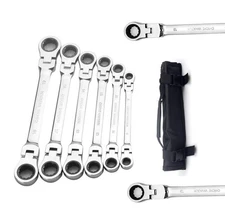 6-Piece Flex Head Double Box End Ratcheting Wrench Set，8-19mm Metric Chrome V...