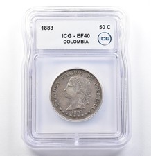 1883 Colombia 50 Centavos EF40 ICG *9915