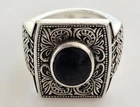 Vtg DESIGNER Clocks & Colours .925 BOLD Sterling Black Stone MEN'S Biker Ring