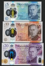 Set of 3 King Charles III Banknotes £5 £10 £20 - 2023 Uncirculated