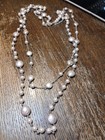 Vtg Long Double Strand Pink Coin Pearl+Silver Tone Wire Link Necklace — photo 7