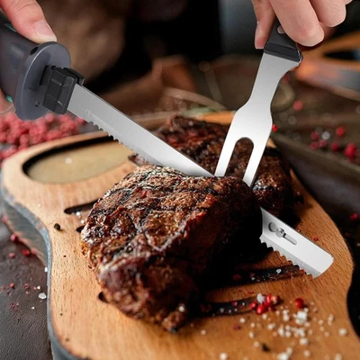 HAUSHOF Cordless Electric cutting Set Rechargeable 2 Stainless Steel Blades&Fork