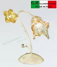 LUMETTO DA COMODINO IN FERRO BATTUTO 1 LUCE LAMPADA AVORIO ORO MURANO AMBRA "Leo