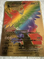 Pokémon Gold Foil Card Corviknight VMAX Rainbow Fan Art Card