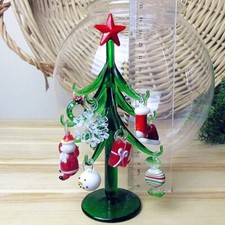Christmas GlassTree Hang Ornaments Mini Xmas Stained Glass Green Tree