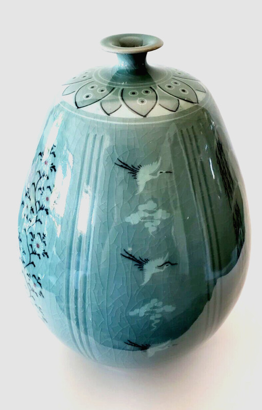 KOREAN CELADON MAEBYEONG GOURD BOTTLE VASE - VINTAGE