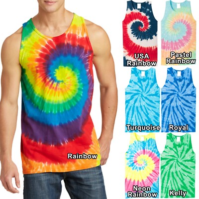 Mens Tie Dye TANK TOP Spiral Tye Die Sleeveless T-Shirt S-XL 2X