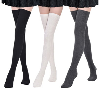 3/6 Pair Thigh High Socks Long Cotton Knit Warm Thick Boot Stockings Leg Warmers