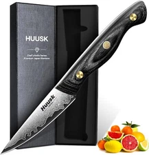 Huusk Damascus Paring Knife, 3" Japanese VG10 - SS, Ebony Handle, NEW IN BOX