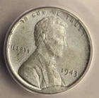 1943  1C LINCOLN STEEL WHEAT DIE BREAK CUD MINT " 1943-23 "  ERROR MS63 ANACS