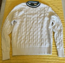 Vintage J. CREW Oarsman Ivory Cable Knit Cotton Fisherman Sweater Size M B5